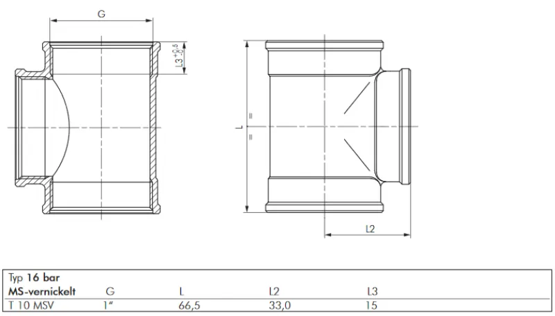 Detailansicht der Vernickelung und der robusten Form des Messing T-Stücks